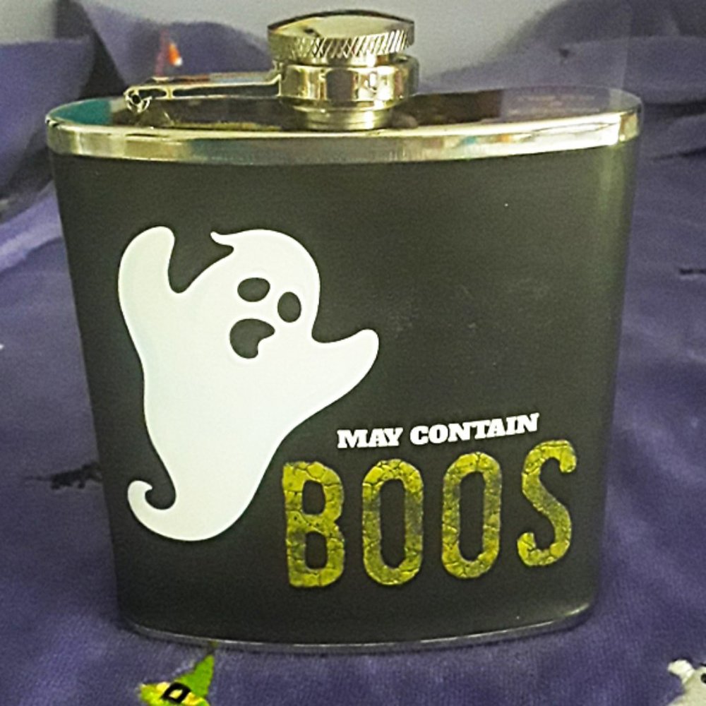 BOO! NWT 6oz. SS Halloween Themed Flask - Picture 3 of 8